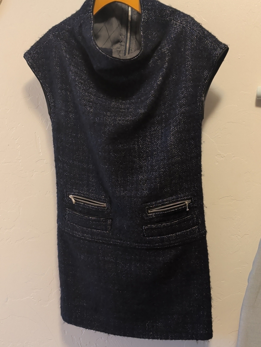 Marc by Marc Jacobs Navy Tweed Cap-Sleeve Shift Dress with Zip Pockets